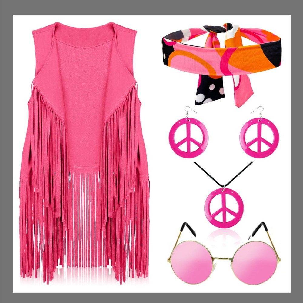 Pink Fringe Vest with Accessories Set